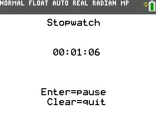 The TIMER stopwatch running on a TI-84 Plus CE